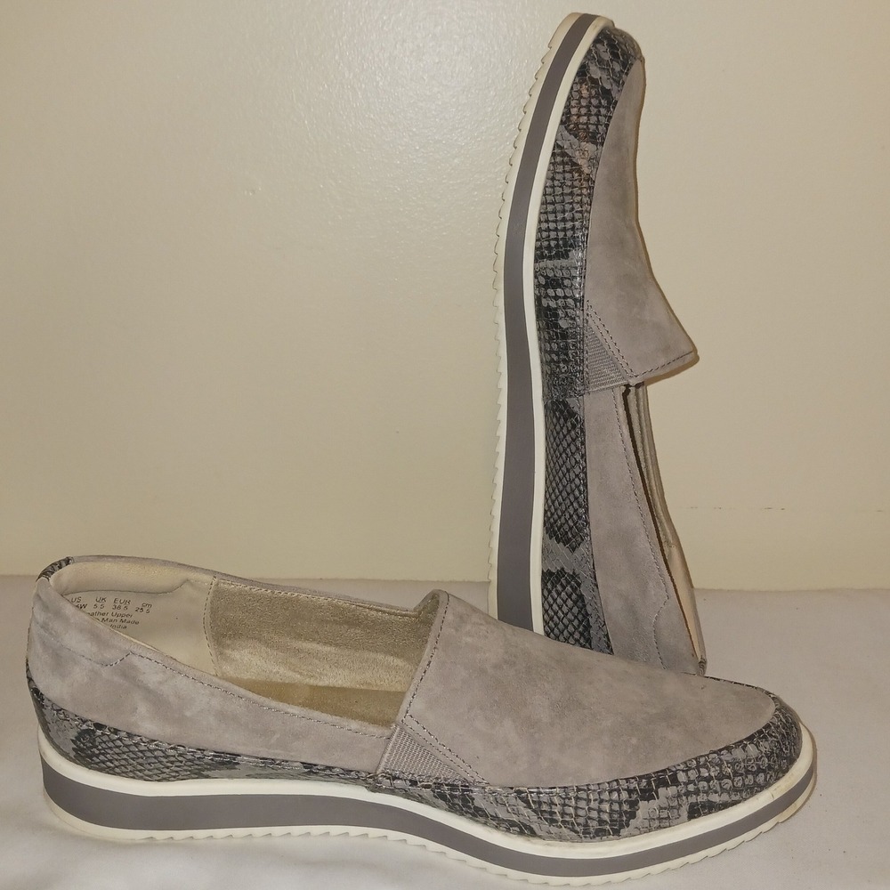 Naturalizer Beale Grey Suede Snakeskin Trim Platform Loafers Womens 8.5W Shoes